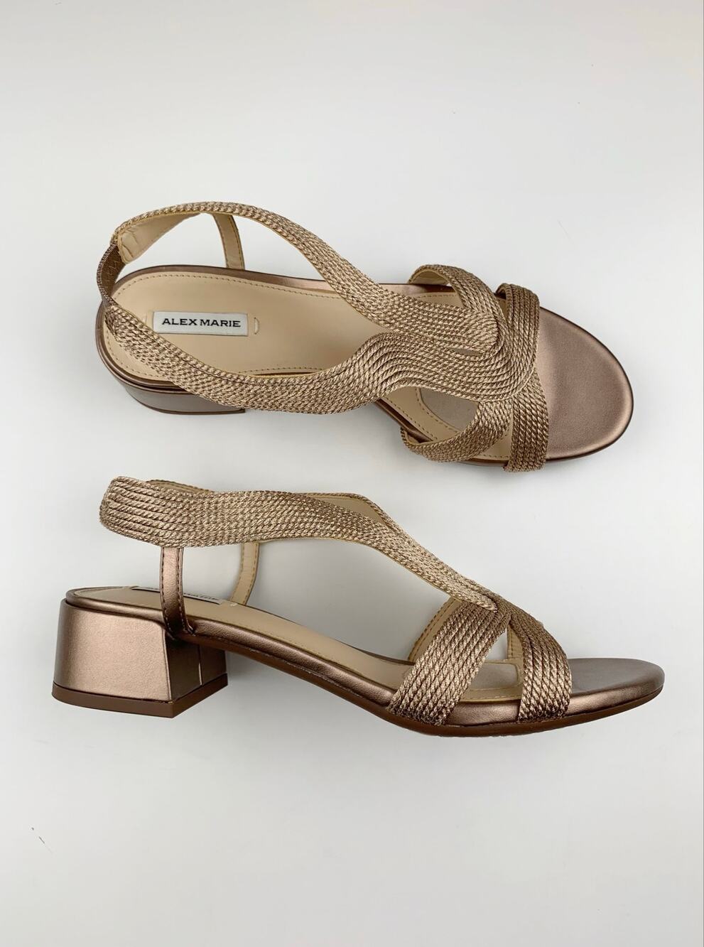 Alex Marie Meera Metallic Gold Woven Braided Block Heel Dress Sandals Womens 7.5